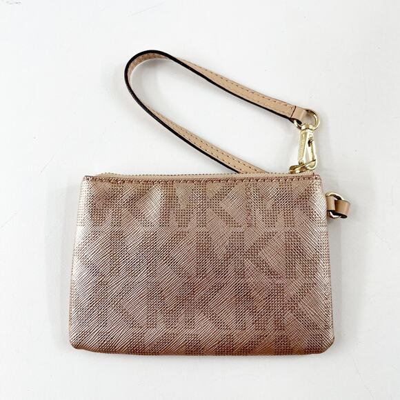 Michael Kors Metallic Leather Wristlet Wallet Rose Gold Pink - Picture 5 of 5
